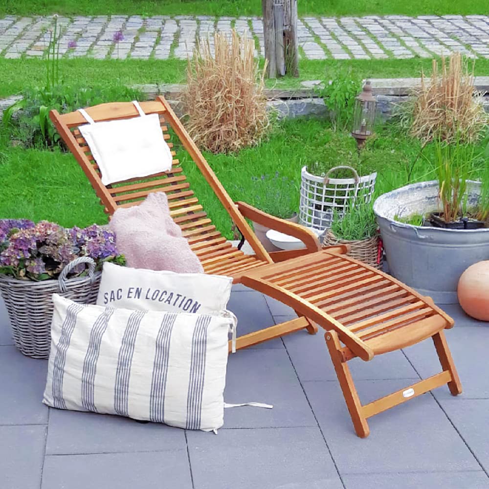 CASARIA Tumbona Plegable Exterior Madera Función Balanceo con Cojín | 166x70Cm, Carga 160Kg, incl. Reposapiés Extraíble, Reposabrazos Redondeados, Piscina, Terraza, Playa