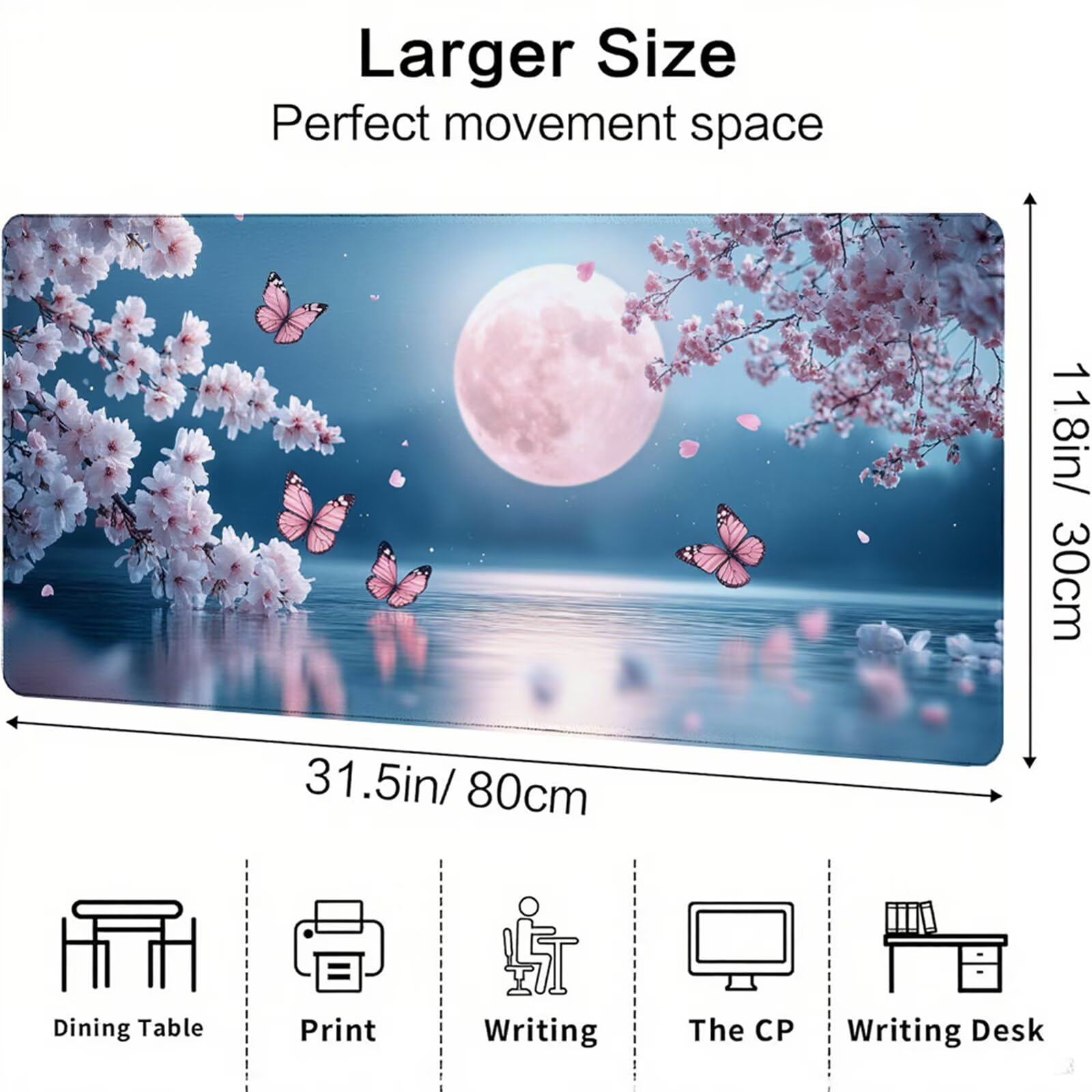 Różowa podkładka pod mysz XXL 1200 x 600 x 3 mm księżyc pod ręką akcesoria biurowe antypoślizgowa gumowa podstawa i szyte krawędzie podkładka pod mysz dla graczy do dekoracji biura dekoracyjnego