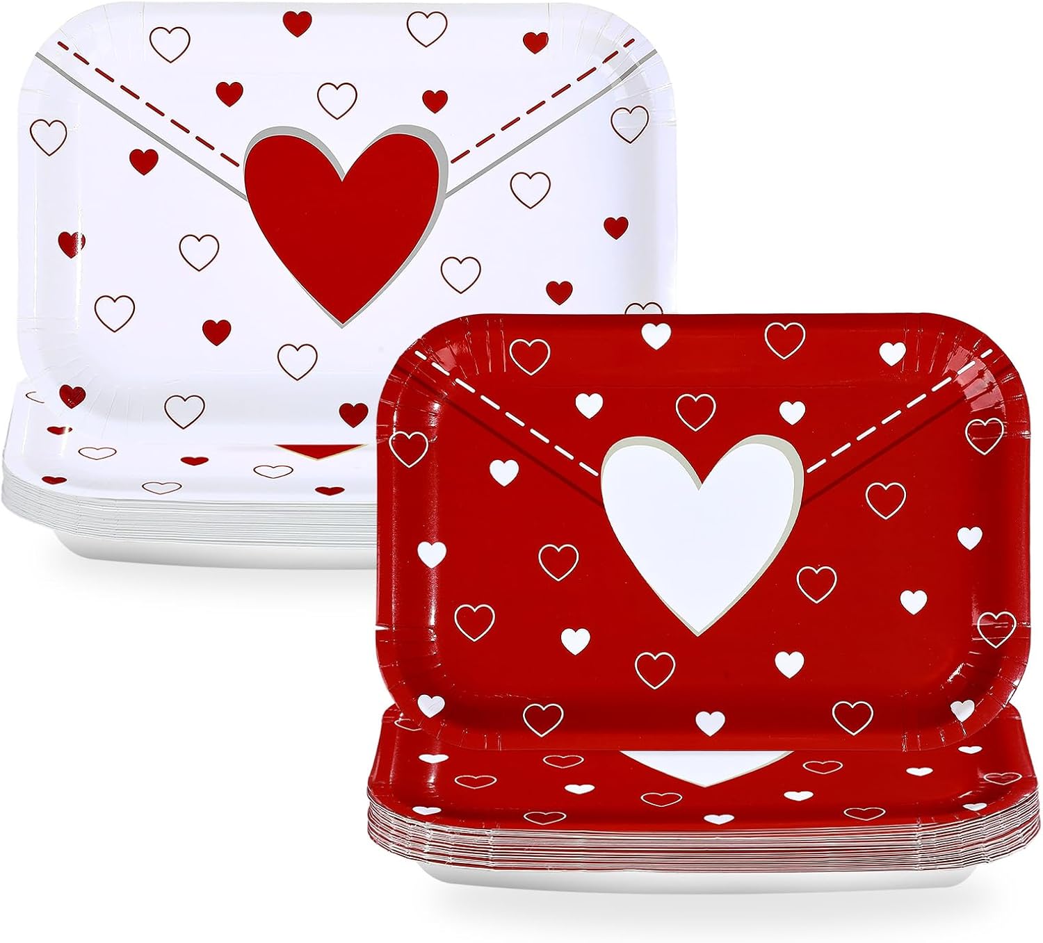 50Pcs Wedding Party Decorations 10"x 6.5" Envelope Red Heart Paper Plates Disposable Heavy Duty Plates for Couple Anniversary Wedding Dinner Party Decorations Supplies