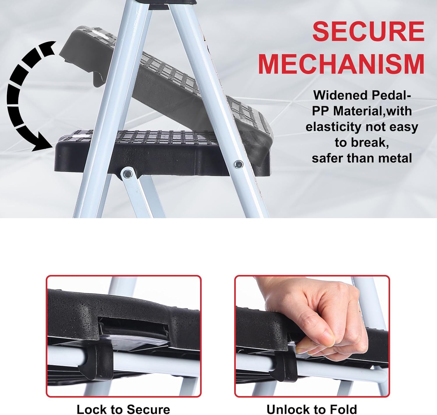 2 Step Ladder, Portable Folding Step Stool with Wide Anti-Slip Pedal, 500lbs Sturdy Steel Ladder, Convenient Handgrip, Lightweight for Household, Kitchen, Office