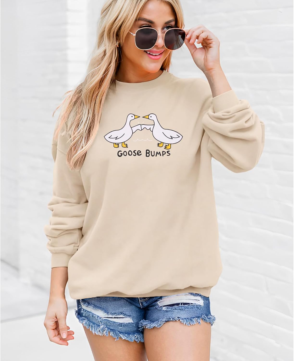 CM C&M WODRO Womens Funny Goose Bumps Sweatshirt Cute Duck Animal Pun Pullover Crewneck Fall Winter Gift Shirt - Image 7