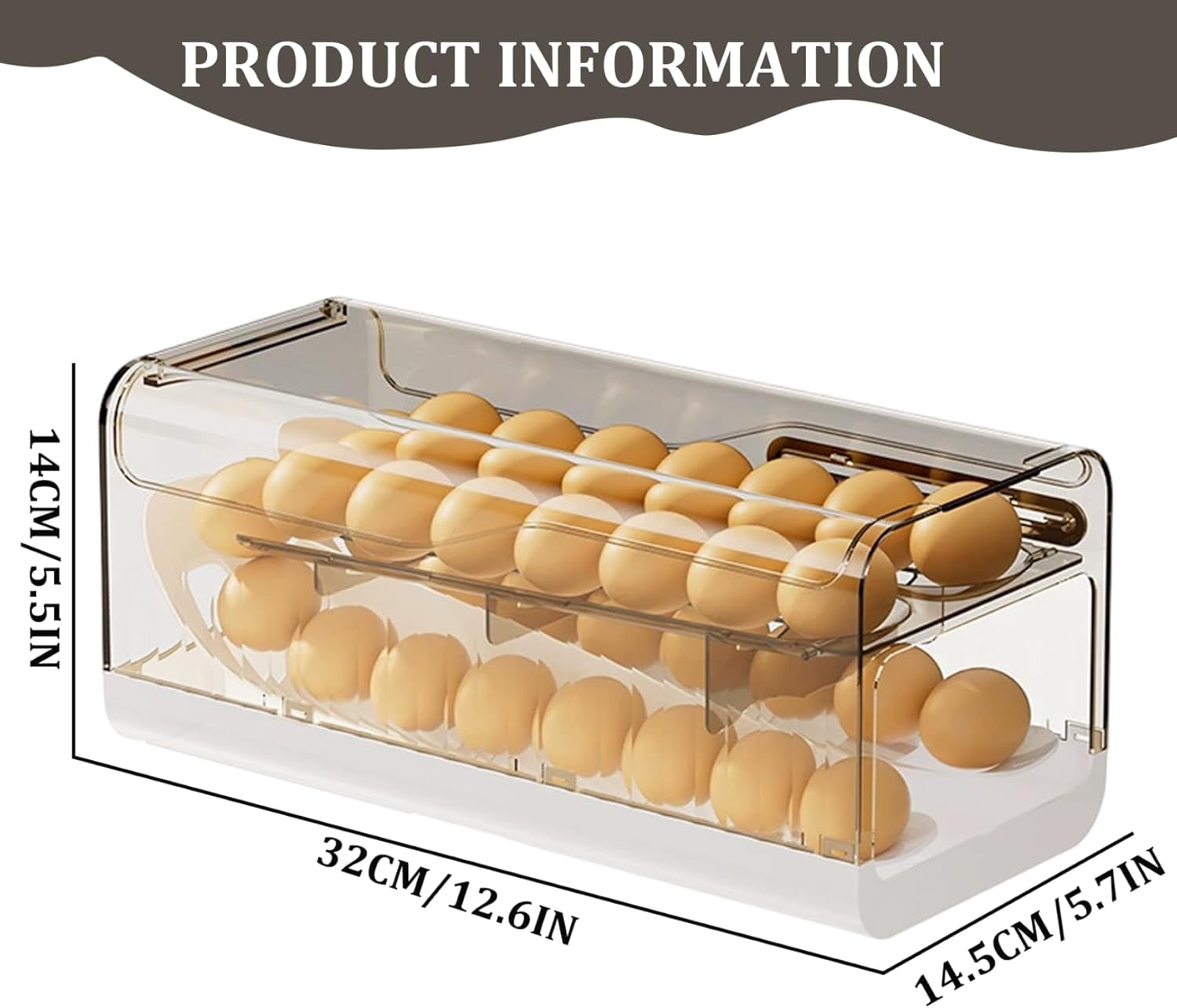 Egg Dispenser for Refrigerator, Stackable Egg Holder with Lid Rolling Eggs Organizer Clear Fridge Storage Container, Grey &1 &1