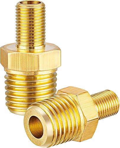 EVOULTES Adaptador de inflador de aire de latón, 14 pulgadas NPT (M) a válvula Schrader estándar (M), conector de inflado de neumáticos para