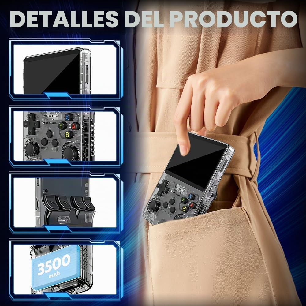 R36s - Consola de juegos portátil retro con pantalla de 3,5 pulgadas, tarjeta TF de 64 GB y más de 15.000 juegos clásicos, consola portátil R36s de juegos (negro)