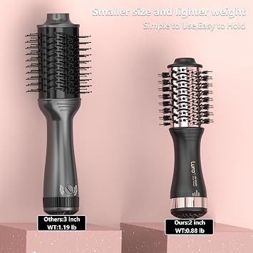 LURA Travel Automatic Dual Voltage Hair Dryer Brush Mini with Bag for Women | Tiny Blow Dryer Brush with EU Plug for Trip,100-240V Small Hot Air Brush Lightweight for Shoulder-Length Hair(Rose Gold)