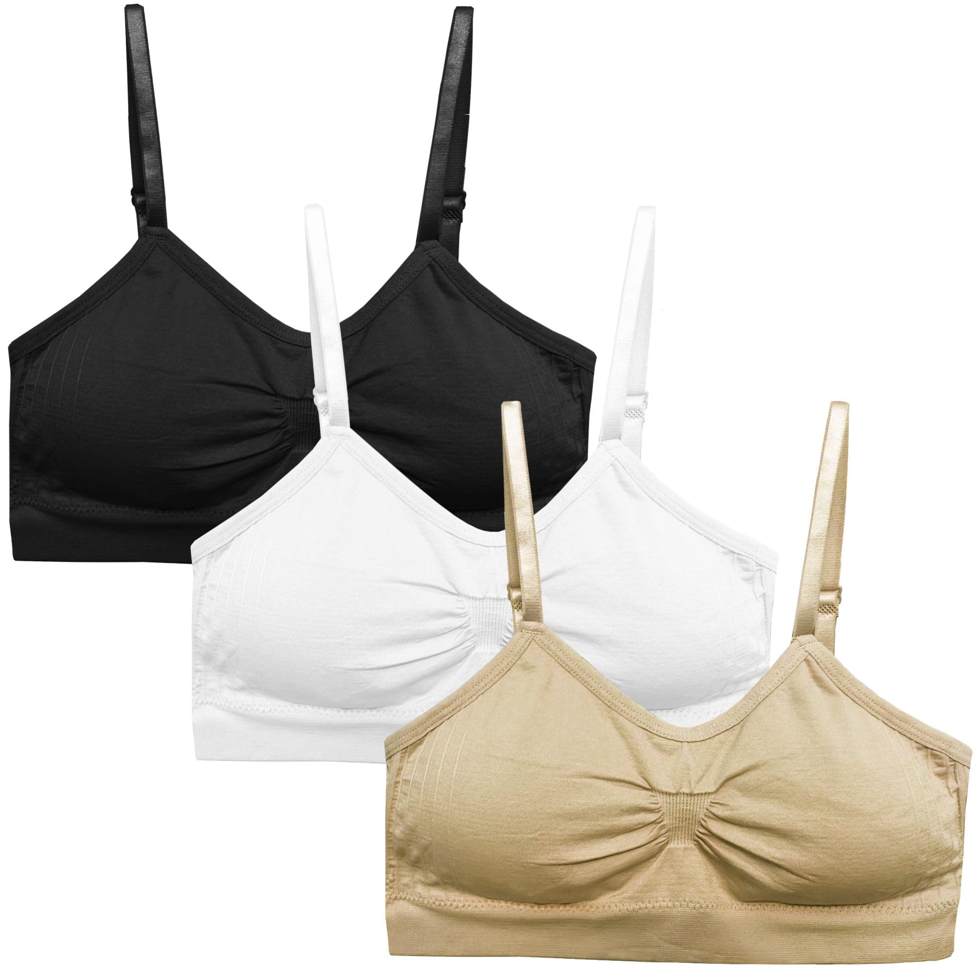 Lot de 3 Soutiens-Gorge pour Fille Pas de Soutien-Gorge à Armatures avec Coussinet de Poitrine Amovible et Bretelles Réglables,Convient aux Adolescents et aux Enfants âgés de 12-18 Ans