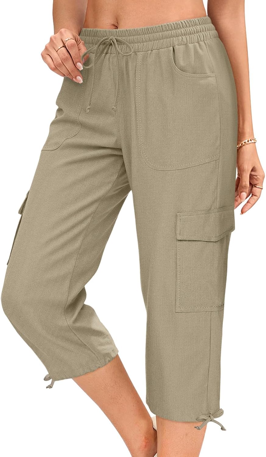 HOTGIFT Women Capris Cargo Pants 2026 Summer Hiking Pants Casual Lightweight Outdoor Quick Dry with 6 Pockets