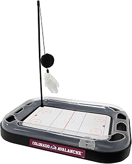 Cat Scratching Toy NHL COLORADO AVALANCHE Hockey Field Cat Scratcher Toy with Interactive Cat Ball Bell in Tracks. 5-in-1 CAT TOY: Cat Wand Poll with CATNIP FILLED Plush Hockey Puck & Feathers.