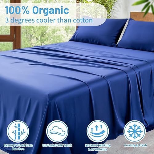 Miniatura 8 de MEISHANG Juego de sábanas de bambú tamaño Queen, 100% viscosa orgánica pura, juego de sábanas de bambú de 400 hilos, ajuste de bolsillo profundo de