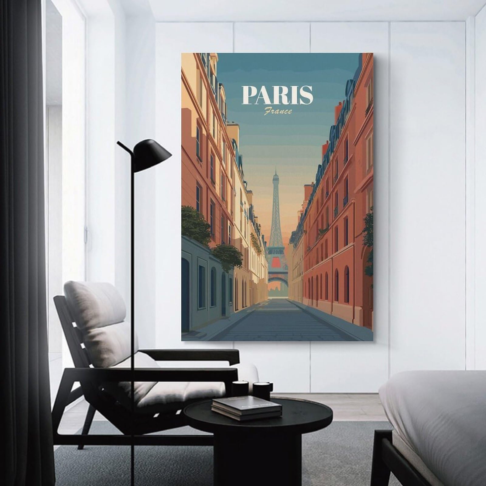 Paris Street Scene with Eiffel Tower Canvas Art Print, 12x18inch(30x45cm), for Living Room, Bedroom, Office Or Hallway, Decorative Artwork with Broad Appeal