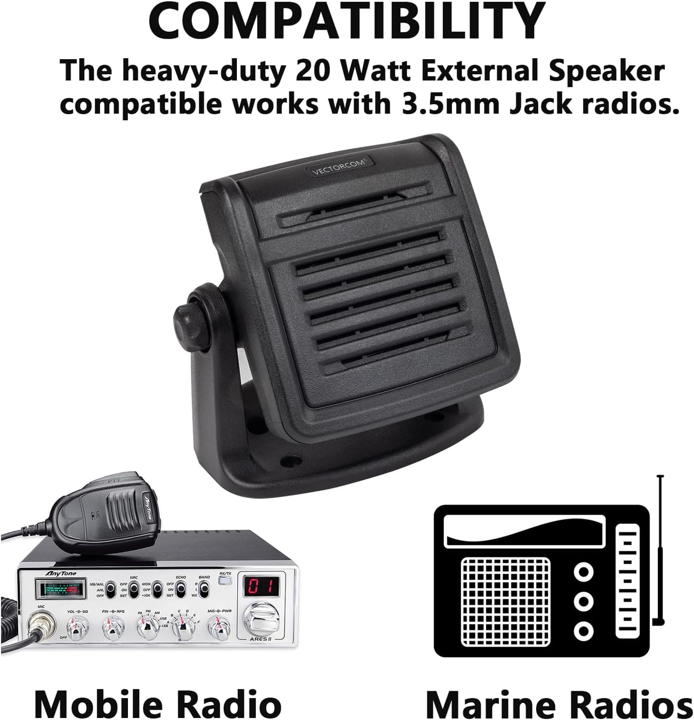CB Radio Accessories 20W CB External Speaker for CB Radio/Mobile Ham Radio/FM Radio Compatible with All Mobile Radios with 3.5mm Jack,Enhance Your Communication Experience
