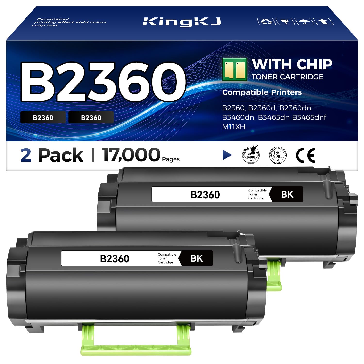 B2360 M11XH Toner Cartridge with chip Black 2-Pack High-Yield Replacement for Dell 331-9805 Toner Compatible with Dell B2360 B2360d B2360dn B3460dn B3465dn B3465dnf Laser Printer Ink All-in-One Copier