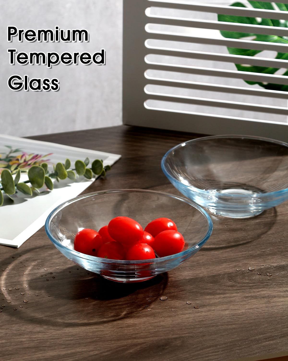 NUTRIUPS 2 Pack 7 inch Tempered Glass Bowls, Glass Salad Bowls Set, Shallow Glass Dessert Serving Bowls, Clear Glass Bowls for Kitchen, Salad, Soup, Ice Cream and Candy