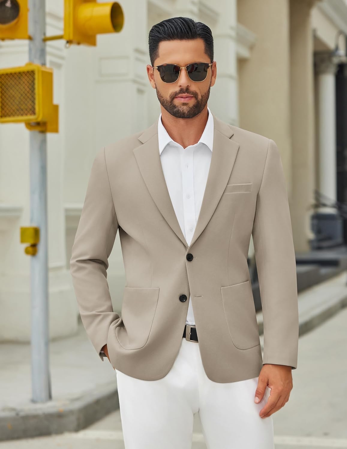 COOFANDY Men's Casual Blazer Jacket Slim Fit Two Button Suit Jackets Lightweight Knit Sport Coat Khaki - Image 2