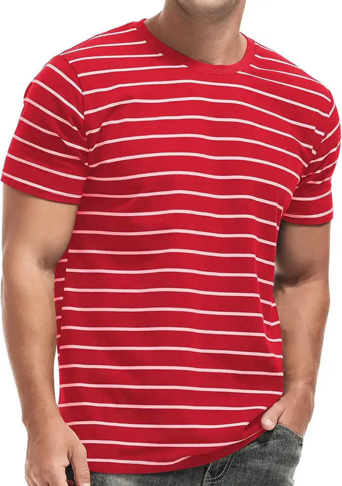 VEIISAR Men's Crewneck Striped T-Shirt Soft Elastic Cotton Tees