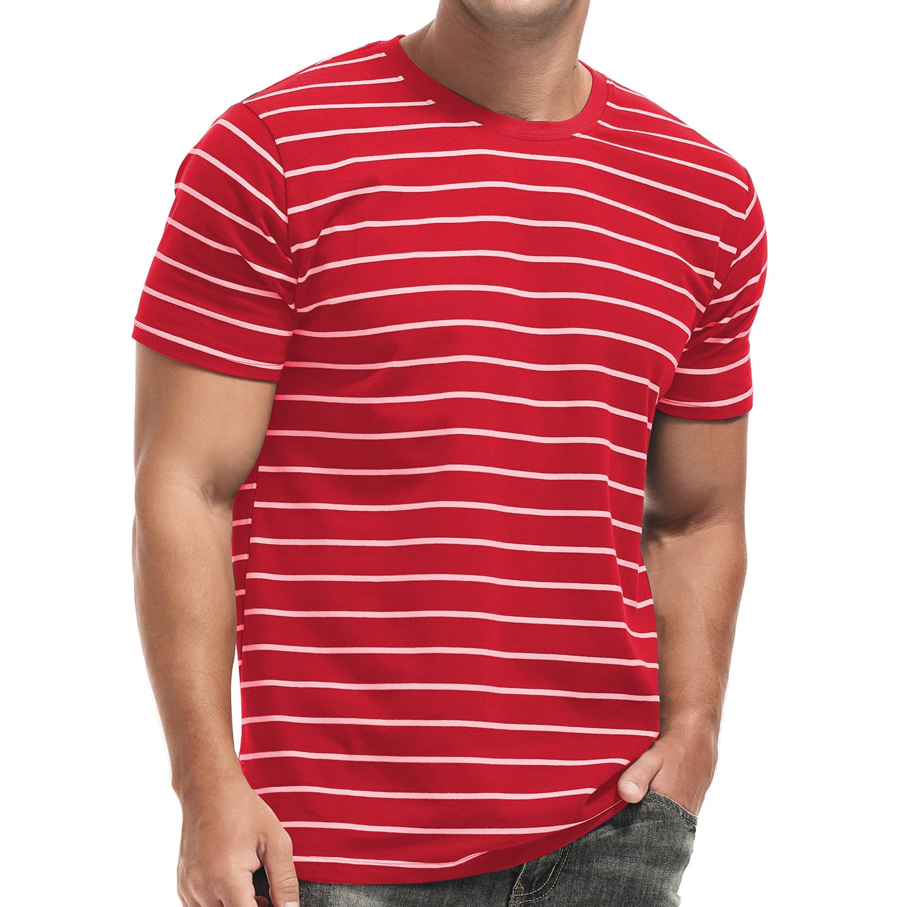 VEIISAR Gestreiftes Herren T-Shirt aus 95% Baumwolle & 5% Elasthan – Bequemes & elastisches T-Shirt – Casual Freizeit-Shirt