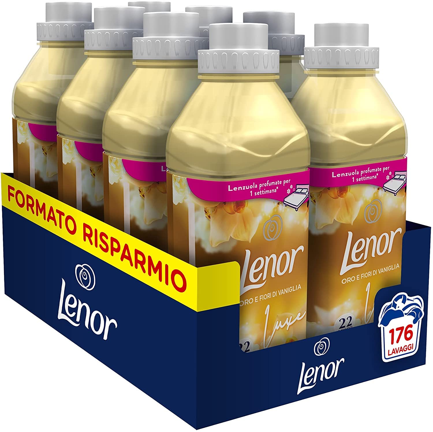 Lenor Fabric Softener Concentrated Washing Machine 176 Washes (8x22) Gold & Vanilla Blossoms Large Fragrance Every Night Up To One Week