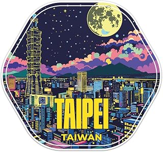 Taiwan Taipei Night City Sticker - Waterproof Vinyl Decal for Car Bumper, Laptop, Water Bottle, Book Cases, Smartphones, Wall, Window, Size - 3'' Longer Side
