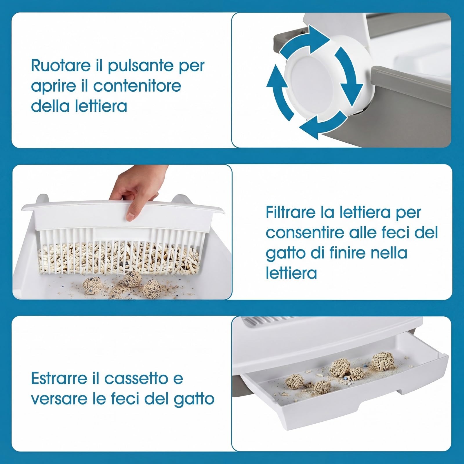 COSTWAY Lettiera per Gatti Semi-Automatica a Tetto Aperto, Toilette Antischizzo con Vassoio Estraibile a Cassetto, Paletta Scorrevole e Pedale Filtra Sabbia, Lettiera per Gatti fino a 10 kg (Bianco)