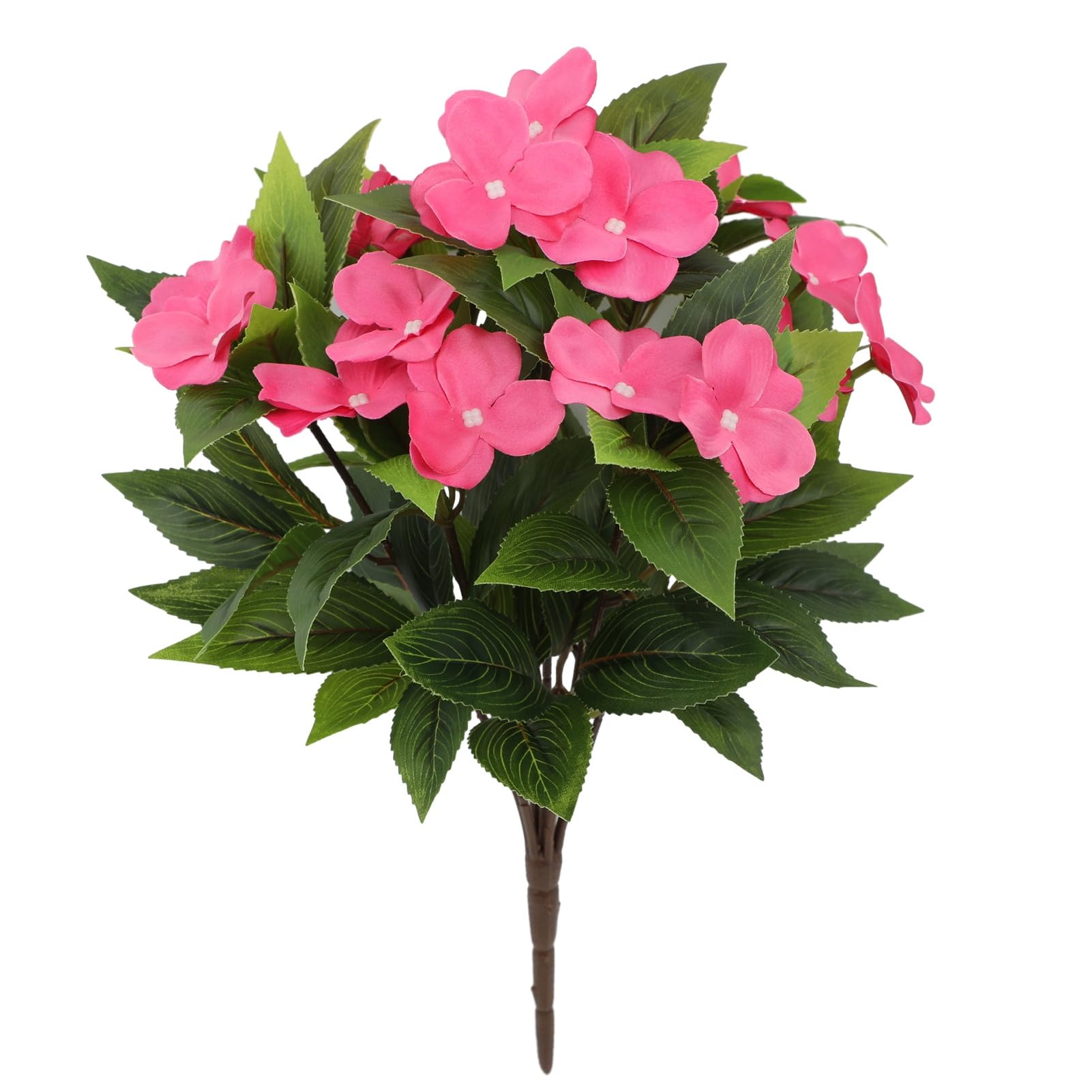 bayicie 8 Bundles Artificial Impatiens Flowers,Faux Impatiens Bushes Fake Silk Shrubs with Stake for Outside Front Porch Garden Window Box Planter Decor Rose Red