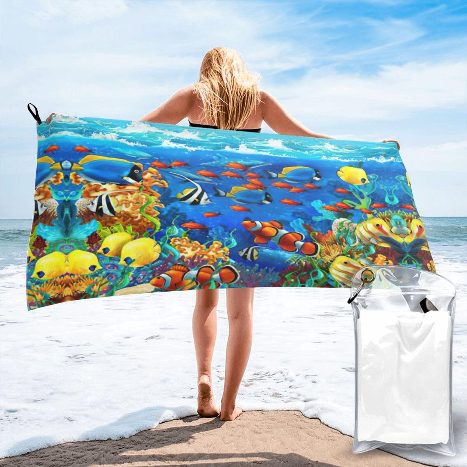 KAPPTYY Ocean Tropical Fish Coral Undersea World Print Quick Dry Towel Bath Shower Beach Wrap For Gym Vacation Adults