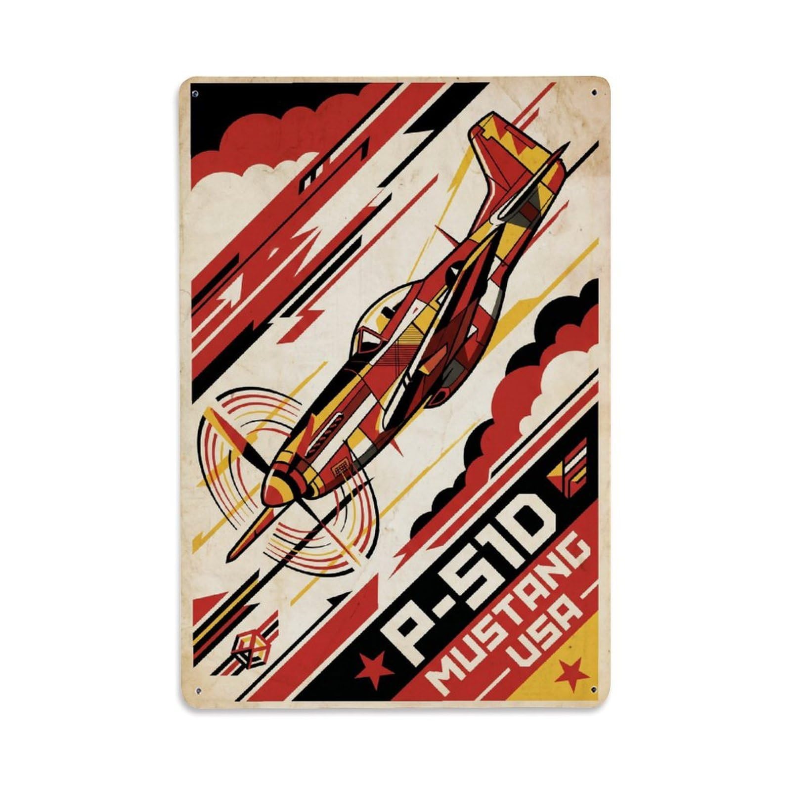 Futurist Speed P-51D Mustang US WWII Military Metal Tin Sign Plaque Wall Decor for Cafe, Man Cave, Club Bar, Office, Home Garden Round Metal Poster 8x12Inch