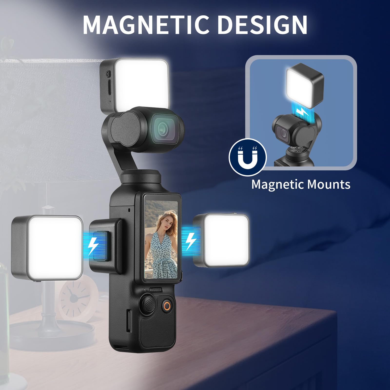 Mini Lumiere Telephone Compatible avec DJI Osmo Pocket 3, Lampe LED Vidéo Magnétique avec 3 Modes Réglable, Batterie 300mAh Clip Rétractable pour DJI Osmo Pocket 3 Accessoires, pour Selfie Vlog