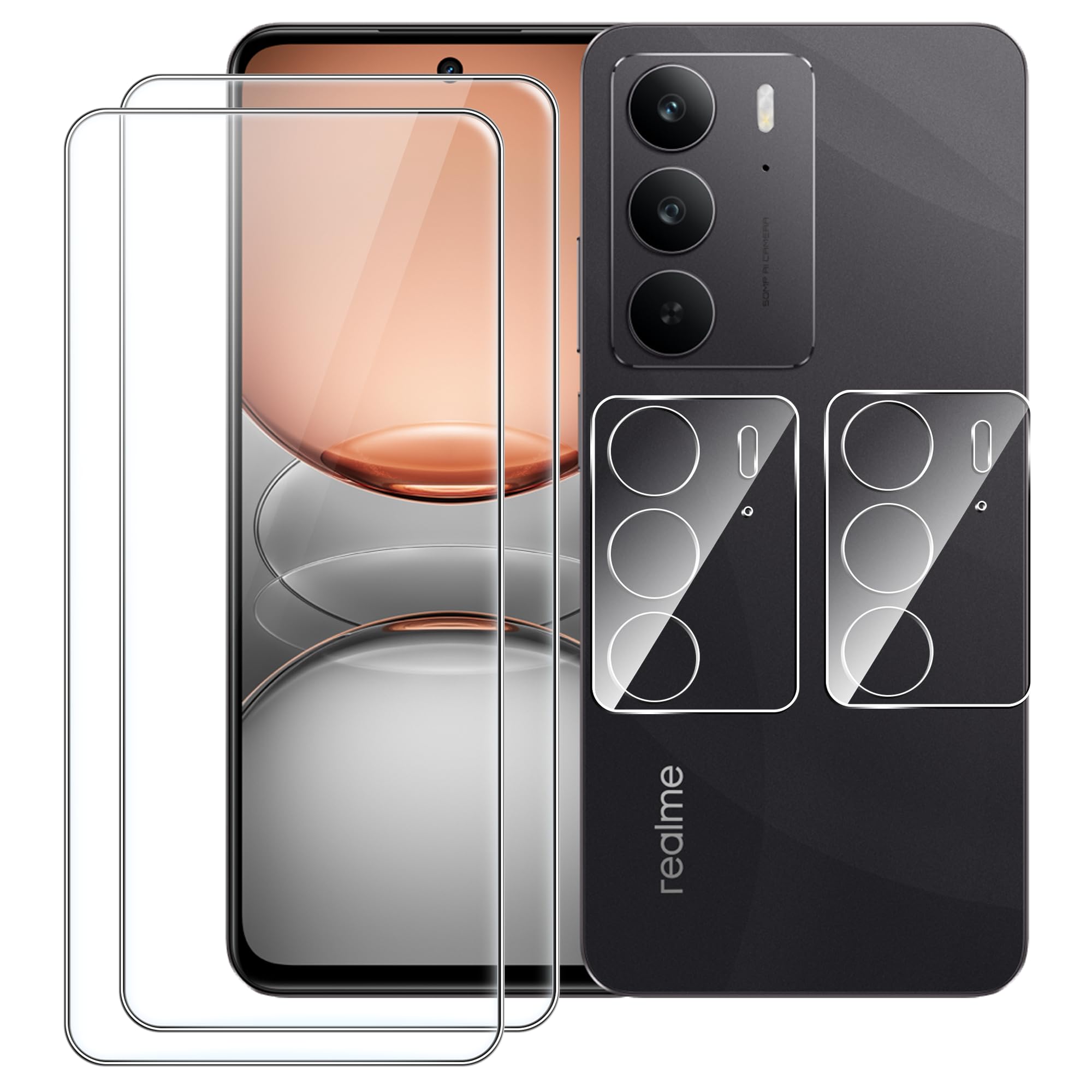 J&D Pellicola Protettiva In Vetro Temperato Per Realme 5 Pro, 4 Pezzi, HD Trasparente - 3