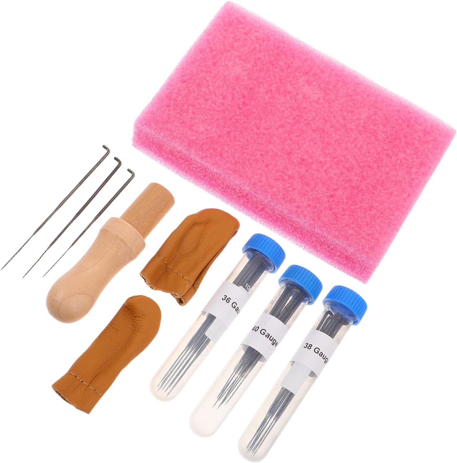 PRETYZOOM Wool Felting Needles Kit with 30pcs Fine Medium Thick Needles, Wood Handle, Finger Guards, and Work Mat for Beginner DIY Craft Felting Supplies Set
