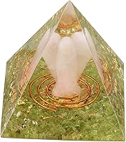 Vista 9 de mookaitedecor Pirámide de orgón de cristal de amatista con ángel de la guarda de cuarzo rosa y piedras rodadas, generador de energía de orgonita