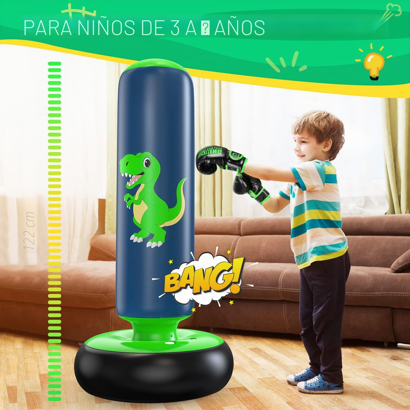 Saco Boxeo Niños Inflable de Pie 3-8 Años Punching Ball Set Karate Taekwondo MMA