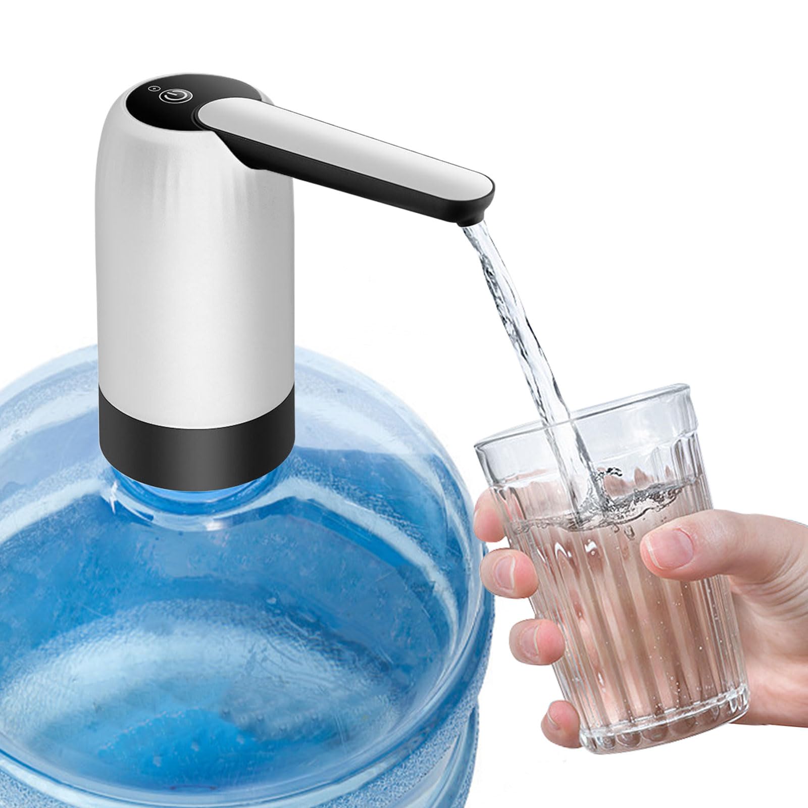 budiniao Universal Water Bottle Pump, Portable Electric Water Dispenser for 2-5 Gallons, 4.5L, 5L, 10L, 15L, USB Rechargeable, Suitable for Indoor and Outdoor Use, White