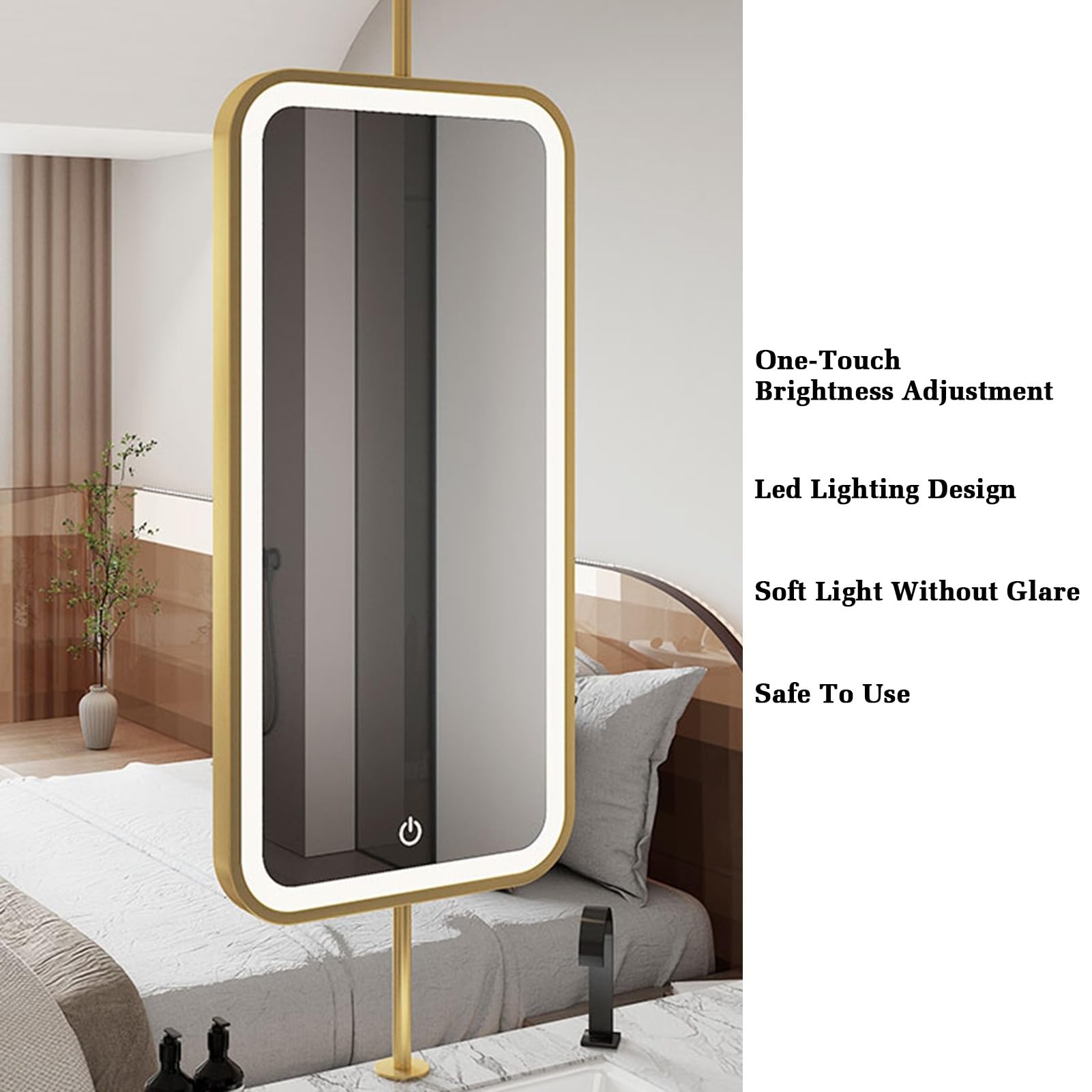 LED-Spiegel, rechteckig, mit Lichtern, dekorativer minimalistischer Glasspiegel für Zuhause oder Hotel, Roségold, 60 x 90 cm, stilvoller Wandspiegel für moderne Innenräume