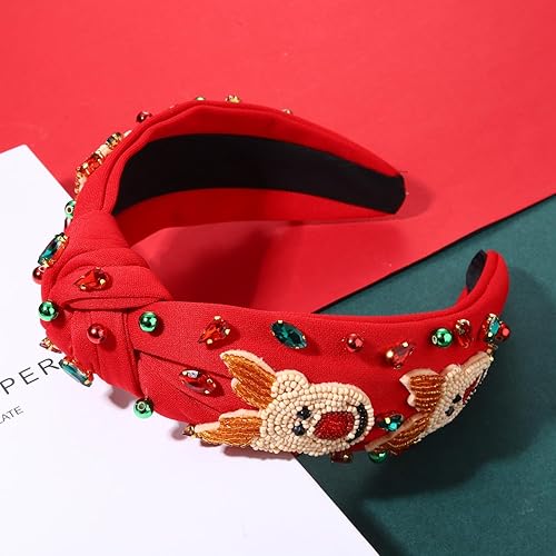 Vista 150 de Diadema de Navidad para mujer, accesorios de Navidad con cuentas, arco de Navidad, copo de nieve, diadema anudada HOHOHO, rojo y verde, perla