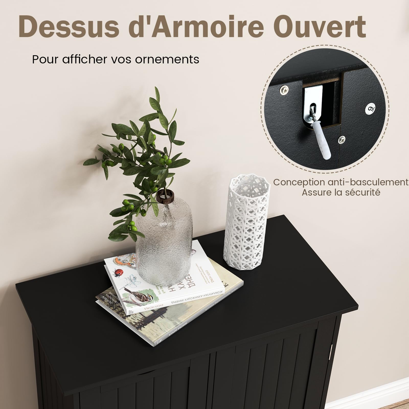 GOPLUS - Mueble de baño con 3 cajones, armario de almacenamiento con puerta magnética, antirrobos y estante ajustable, 58 x 28 x 81 cm, color negro