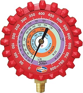 Uniweld G429ND 3-1/8" Red/High Pressure NPF® Gauge W/Boot, (PSI °F) (R410a/R22/R404a/R134a)