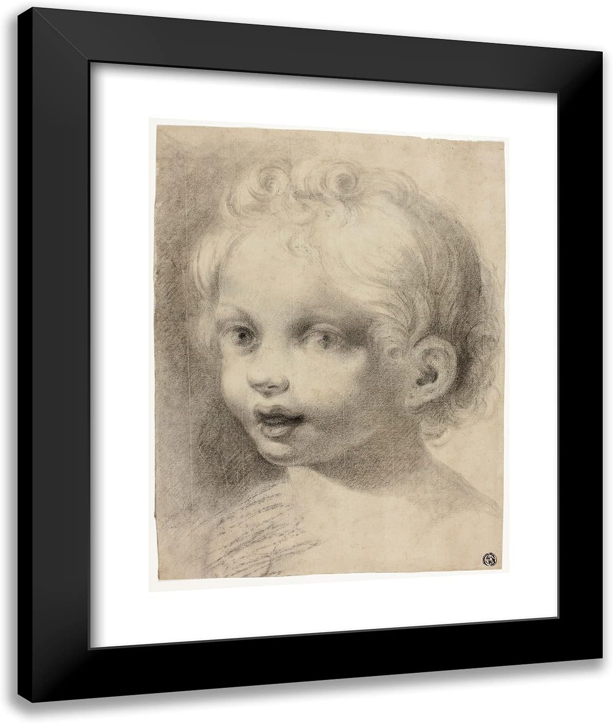 ArtDirect Correggio 20x24 Black Modern Framed and Double Matted Art Print Titled Child's Head (Recto) Nude Male Figure (Verso)