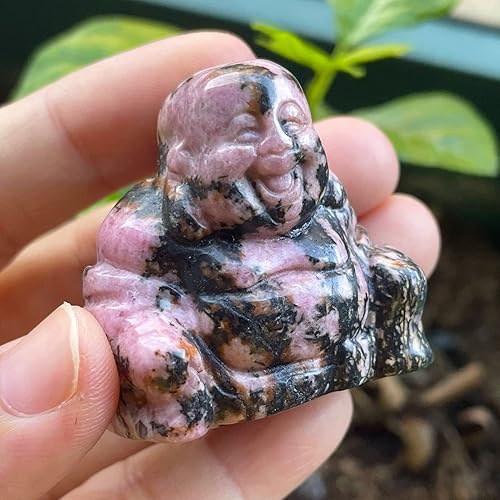 Vista 21 de Estatua de Buda feliz de Maitreya de piedra tallada a mano, escultura de bolsillo de cristal curativo, decoración de 1.5 pulgadas de alto