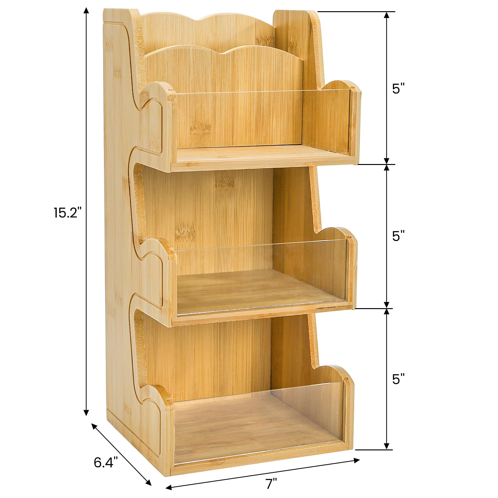 Nagpew 3 Tier Bamboo Coffee Condiment Station, 6 Compartments Coffee Tea Holder with Removable Acrylic Front Wall, Tabletop Organizer Sugar Pod Utensil for Countertop, Office, Home, Kitchen
