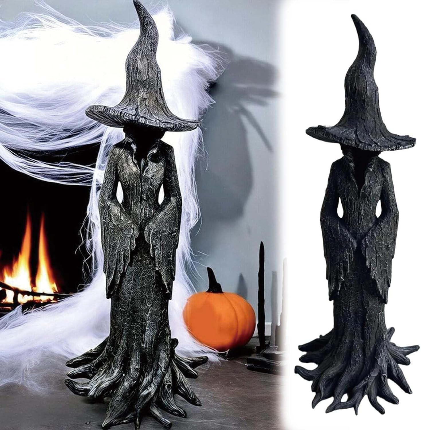 Mzzsveuy Halloween Witch Statue Resin Witch Figure, 18cm Faceless Ghost Sculpture, Resin Hand-Painted Enchanting Witch Statue for Halloween Home Haunted House Decor, 18cm