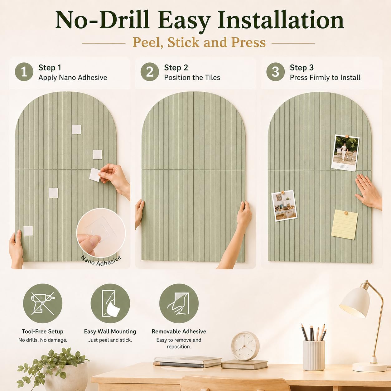 Large Arched Felt Bulletin Board 36 x 24 Inch for Wall, Cork Board Alternative with Push Pins and Adhesive Strips, Photo Display Pin Board for Home Office, Classroom and Bedroom