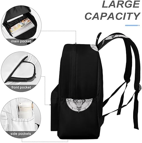 Miniatura 4 de Baphomet - Mochila de viaje con cabeza de cabra satánica, ligera, de 16.5 pulgadas, para computadora portátil, mochila casual para hombres y mujeres