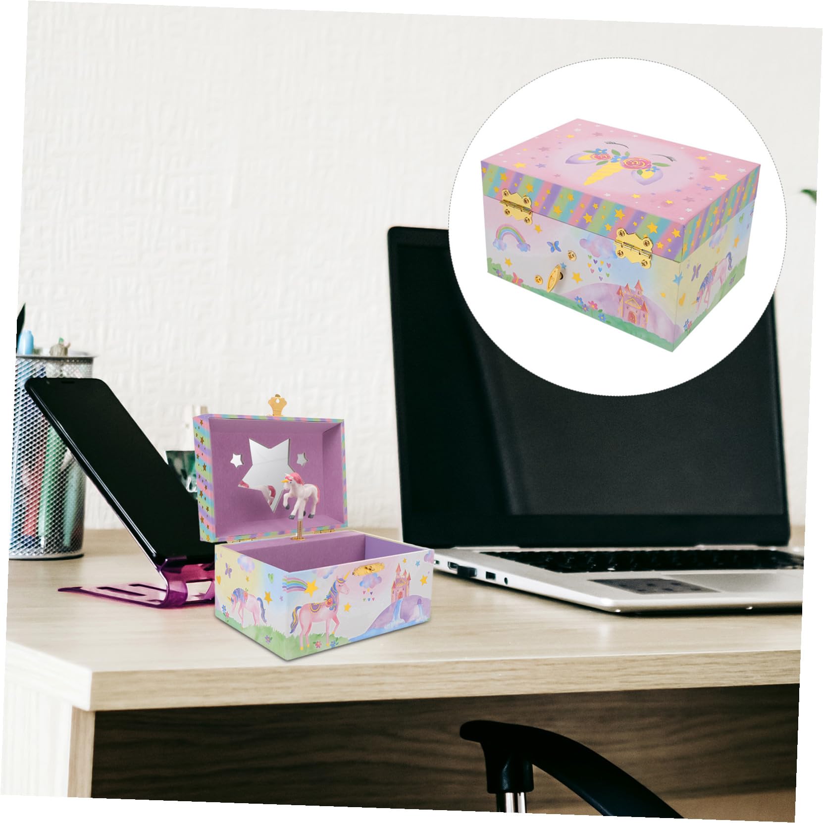 Caja de Música para Niña con Diseño de Unicornio, Joyero Musical de Madera con Espejo y Almacenamiento Versátil para Cumpleaños y Año