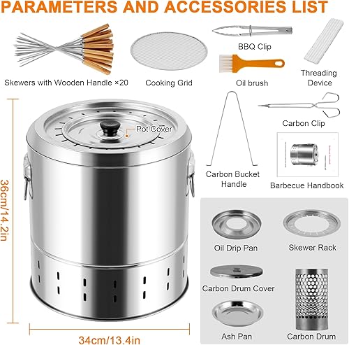 Miniatura 2 de Parrilla Kebob colgante de carbón sin humo, acero inoxidable con 20 pinchos, parrilla de carbón portátil sin humo para viajes, camping, picnic,