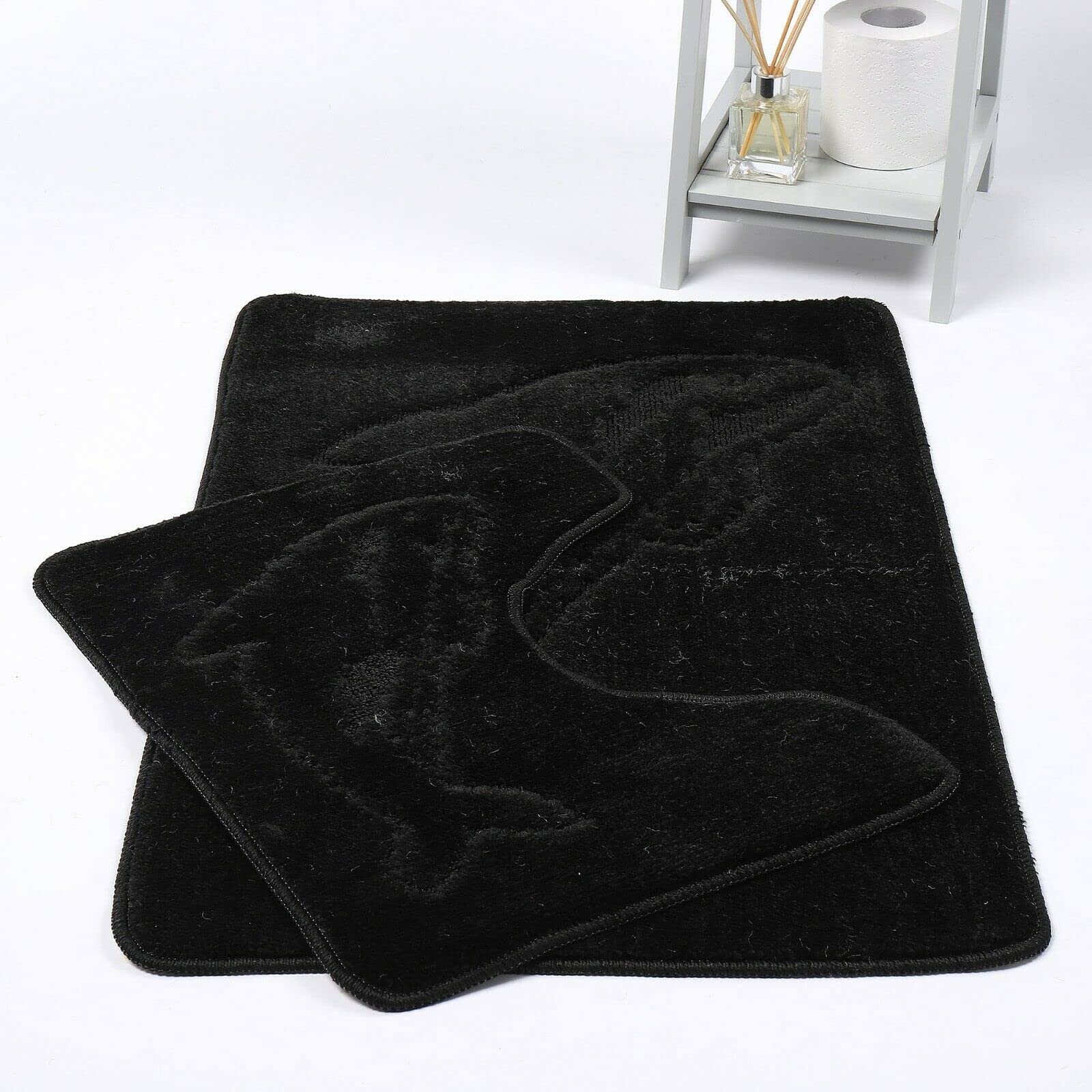 Night Zone Dolphin Bath Mats Non Slip Bathroom Mats 2 Piece Pedestal and Bath Mat Set Toilet Bathroom Rug (Black)