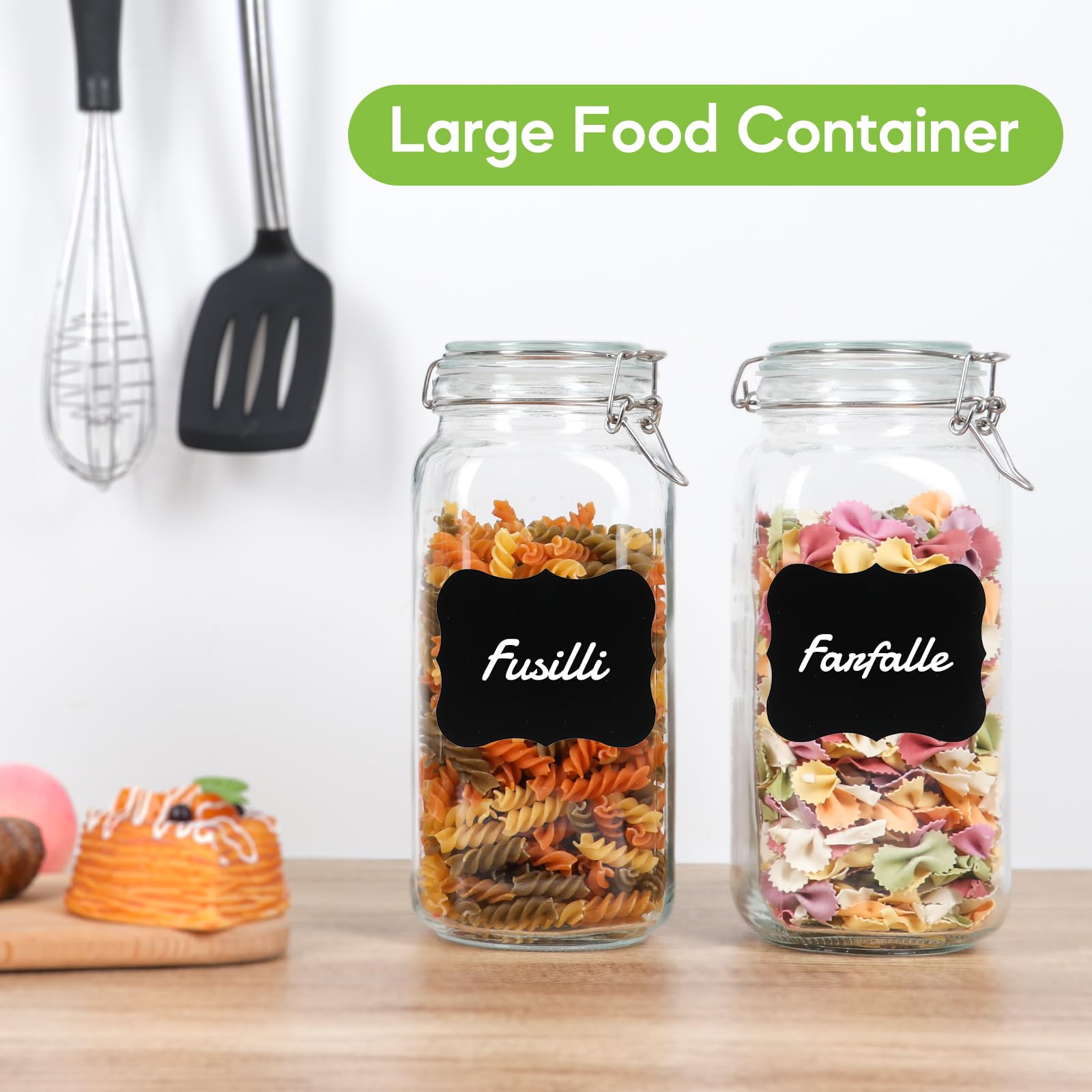 EkkoVla 78oz Glass Jars with Airtight Lids, Set of 3 Large Food Storage Containers, Square Glass Canisters for Pasta, Coffee, Candy, Flour, Cereal, Dog Treats, Snacks