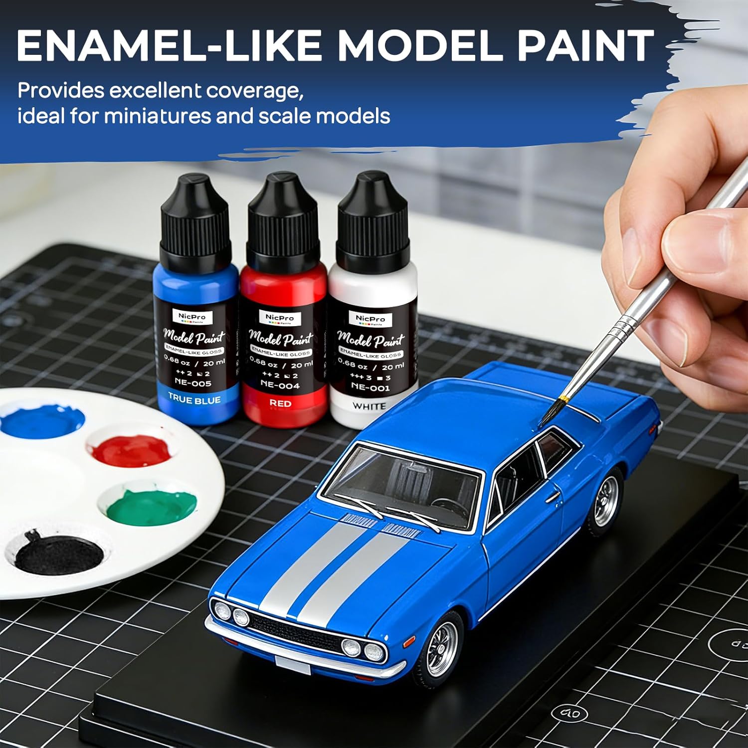 Nicpro 12 Colors Model Paint Set, Enamel-Like Gloss Finish, 20ml Ready to Use Modeling Acrylic Paints, Brush & Airbrush Compatible, Miniature Paint Set for on Model Cars, Figures, Crafts, with Thinner