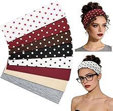 8 Pack Retro Polka Dot Headbands for Women, Elastic Soft Fabric Hair Bands Trendy Hair Warp for Yoga Workout and Daily Fashion