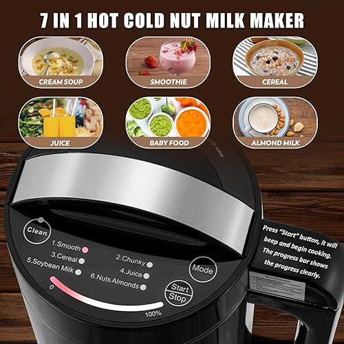 Miniatura 2 de Moongiantgo Máquina automática de leche de soja 7 en 1 con filtro, máquina automática para hacer sopa casera, leche de almendras, leche a base de
