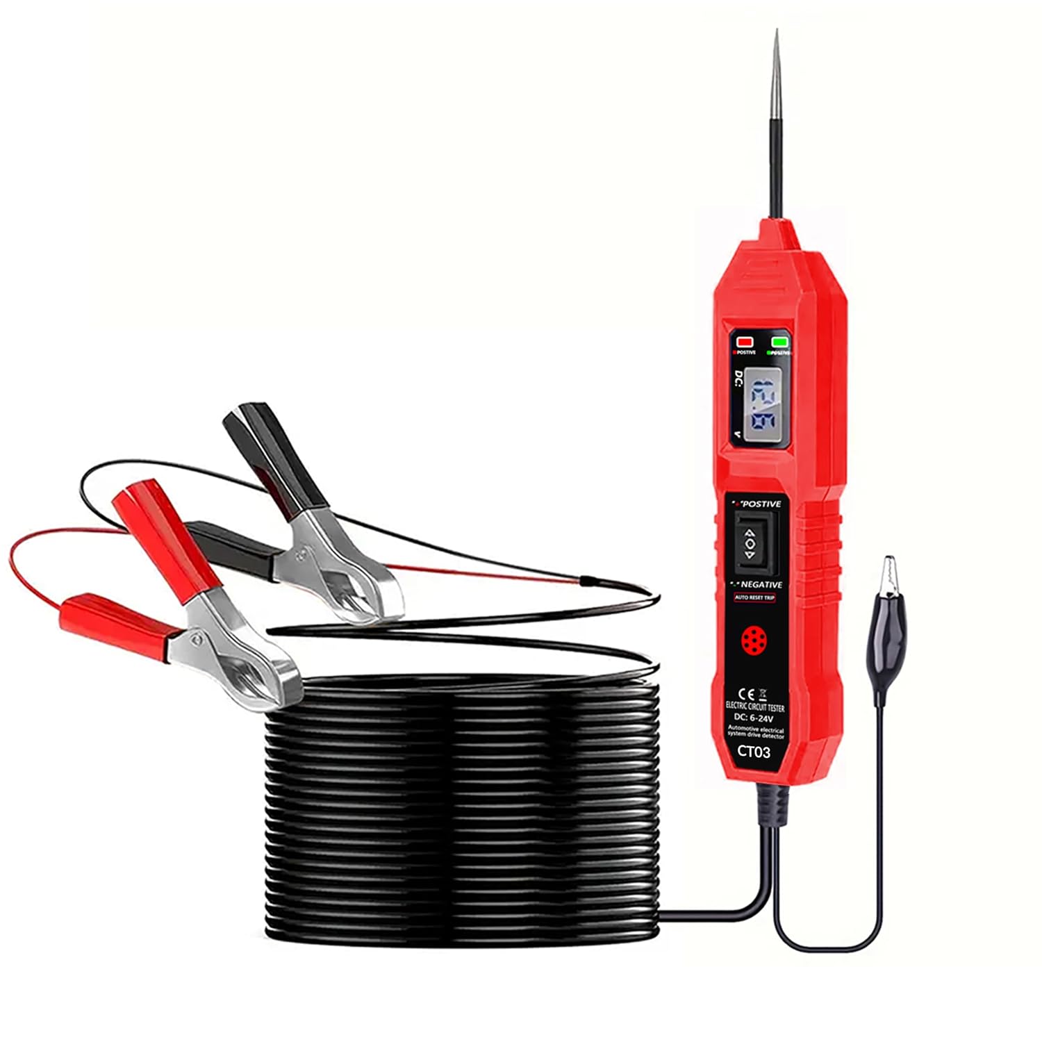 CT03 Power Circuit Tester, 6-24V DC Test Light Short Circuit, Automotive Component Electrical Polarity Identify Continuity Tester, Overload Protection